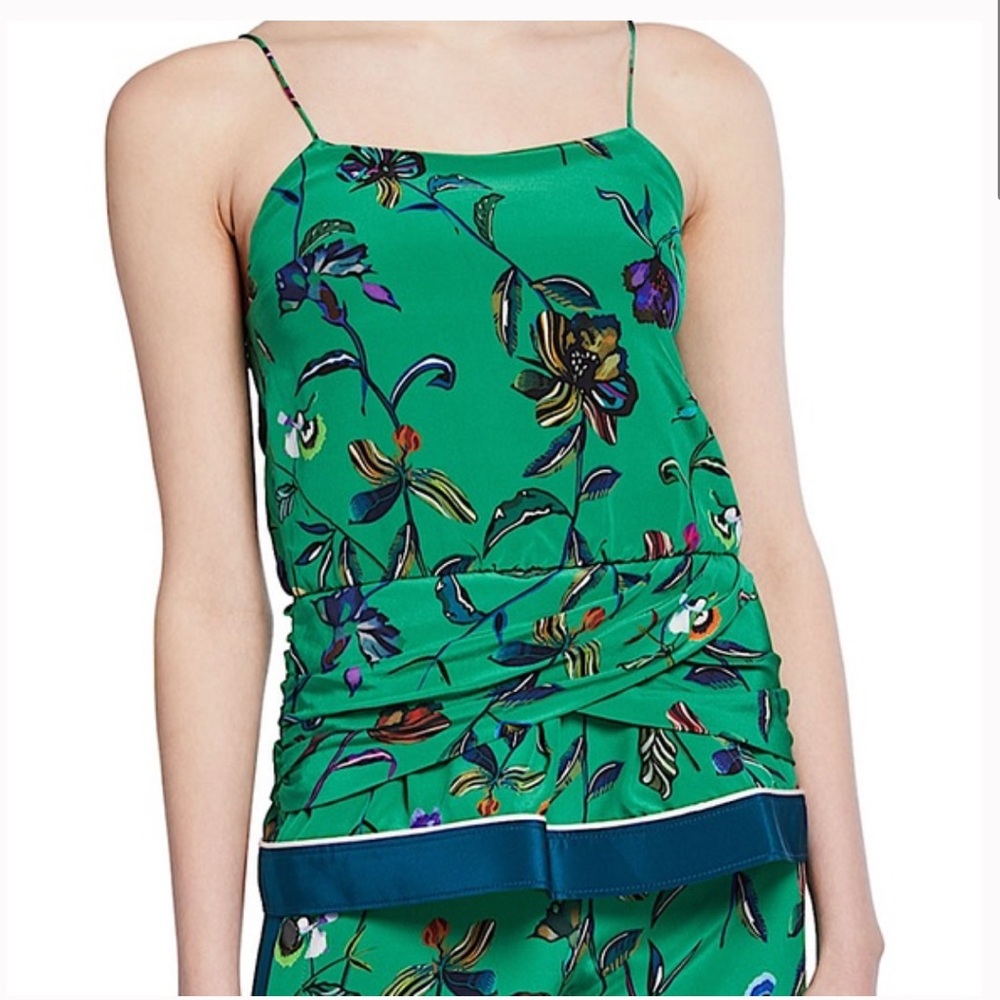 NWT 10 Crosby Derek Lam Green Floral Peplum Tank sz 4